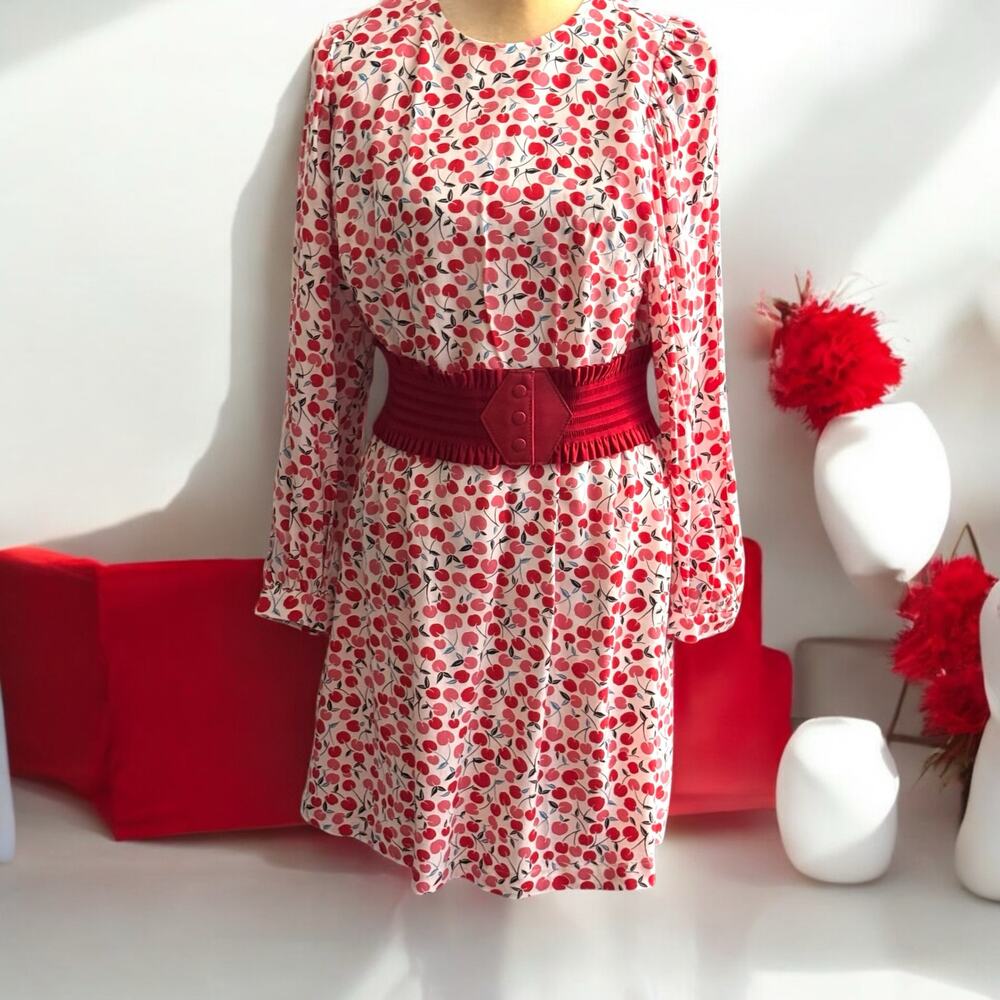 Chic LOFT‎ Cherry Print Dress w Belt - M- NWT